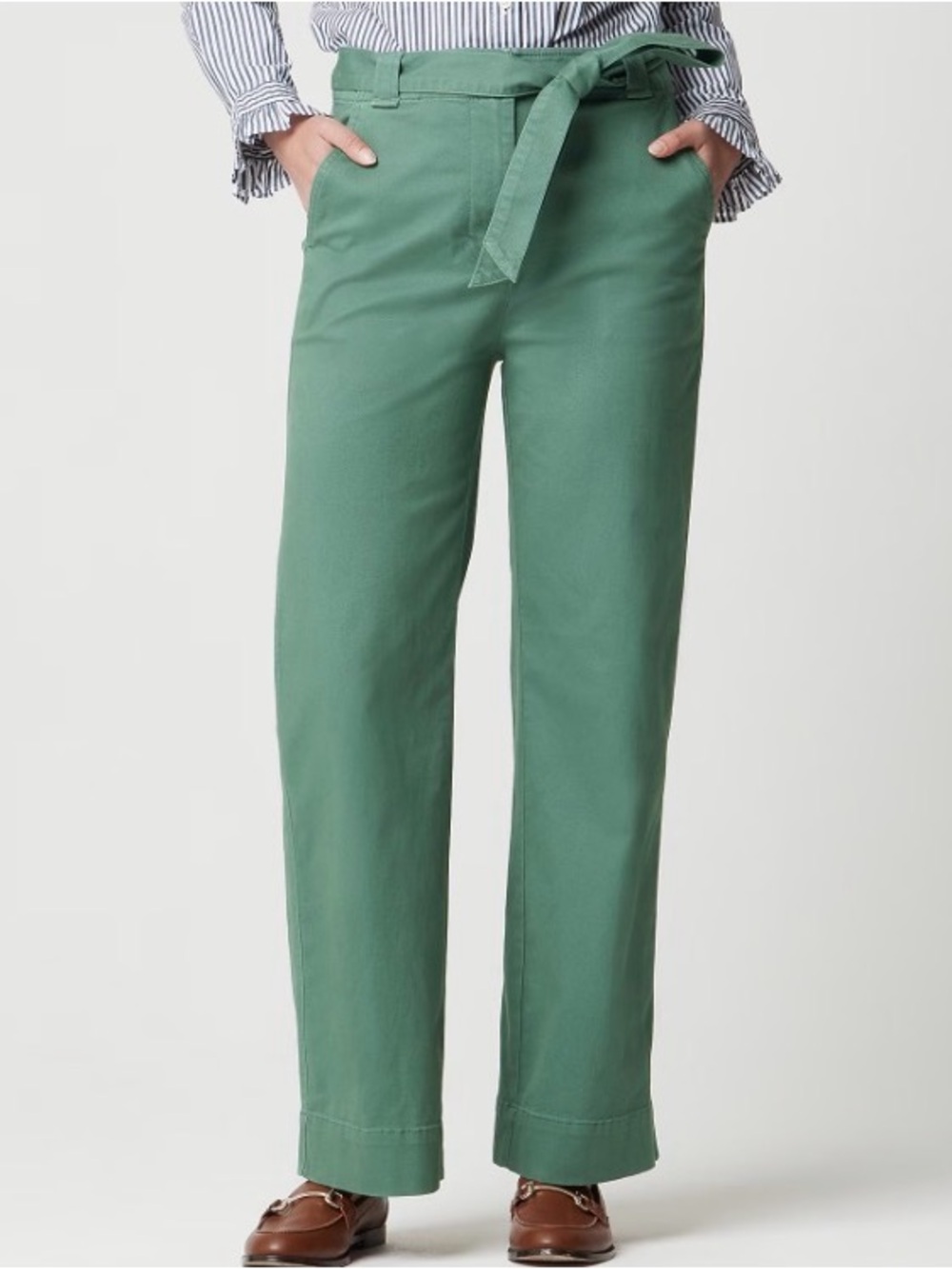Green Tie-Waist Straight Leg Pants